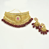 Ragini Gold Plated Red Drops Choker - The Pashm
